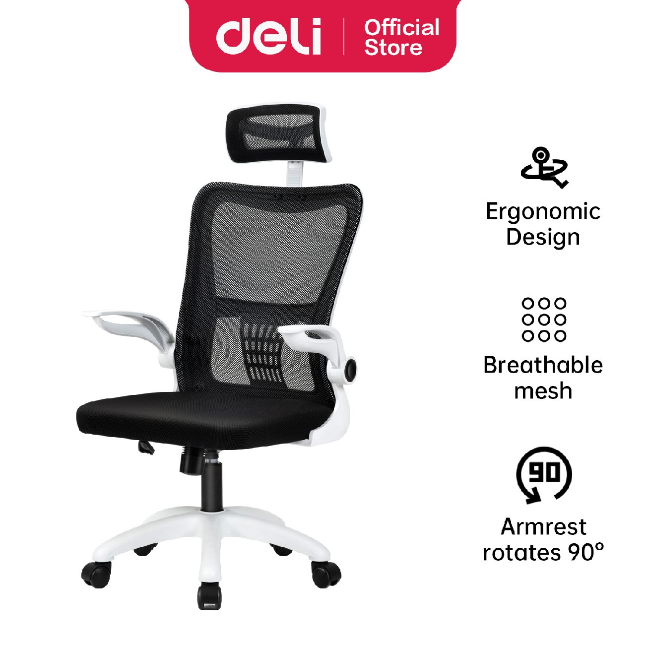 DELI-E4926-เก้าอี้สำนักงานมีพนักพิงศีรษะ-DLI-E4926